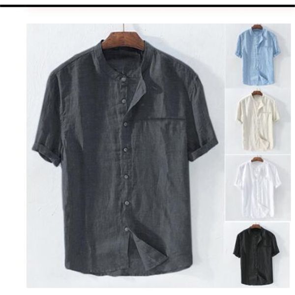 

men's baggy pants cotton blend solid color short sleeve retro shirts blouse slim fit men's men's ethnic print stand collar l, White;black