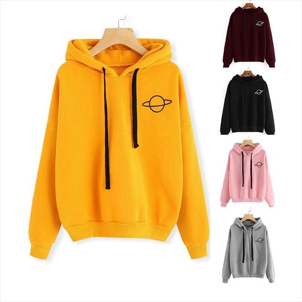 

harajuku hoodies pullover womens solid color kpop hooded female planet print sweatshirt winter casual sportswear, Black