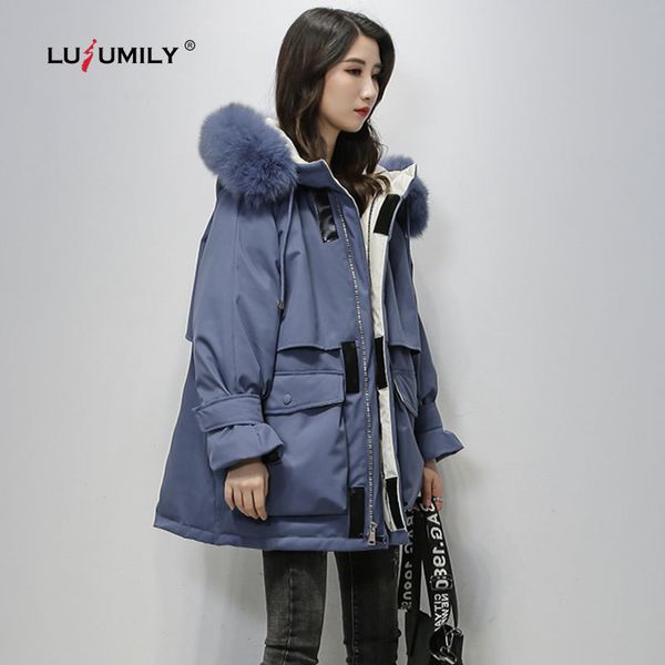 

lusumily winter women's down jacket large fur hooded 90% white duck down parkas warm sash thick snow coat and jackets femalex1016, Black;brown