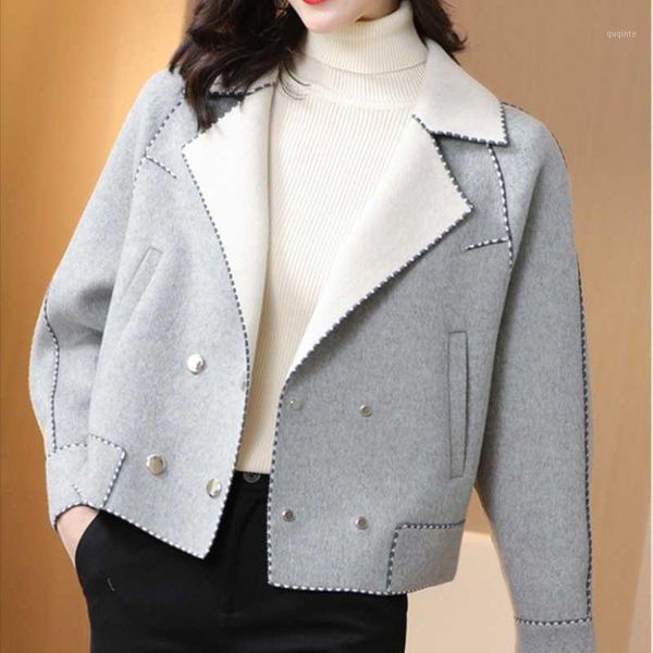 

autumn women coat short fashion double faced woolen overcoat flyr10207661, Black