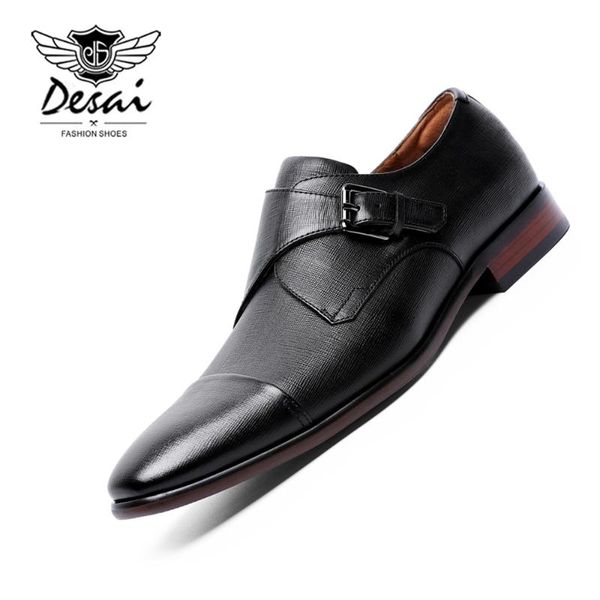 

desai new men's single buckle monk shoes genuine leather business dress shoes elegant men's slip-on formal oxfords, Black