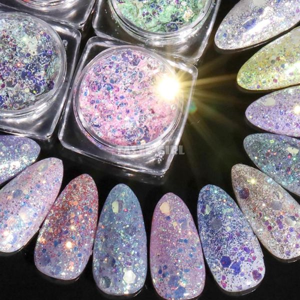 

nail art decorations 12 colors/set glitter holographic mix sizes hexagon sequins slice dust manicure varnish mixed fp50, Silver;gold