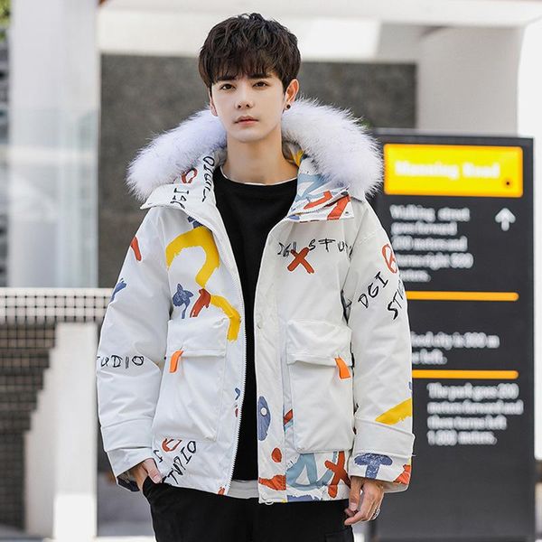 

down jacket new popular logo handsome young man winter fashion white duck down frivolous short leisure coat, Black