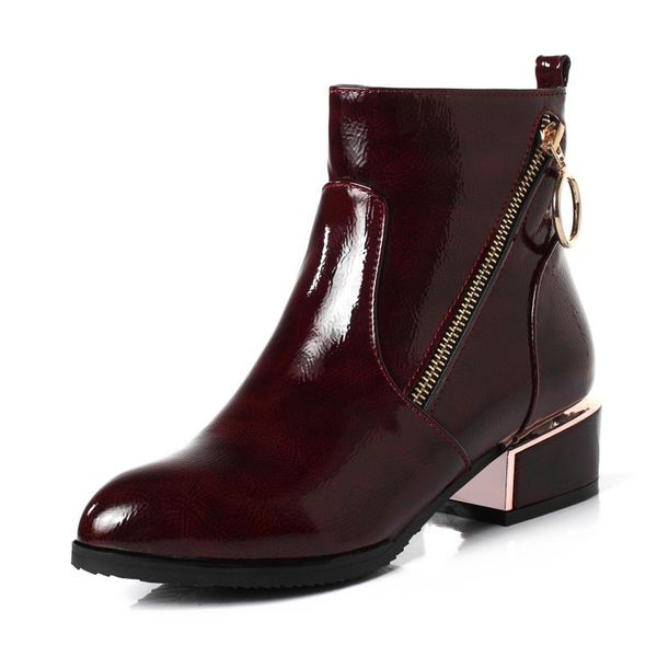 

2020 winter bright mid-heel thick lateral sequins metal anti-slip soles women's rubber boots big 40-43 zie2, Black
