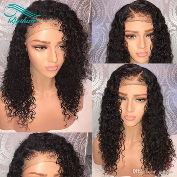

bythair virgin human hair lace front wig with baby hair pre plucked curly full lace human hair wigs for black women bleached knots, Black;brown