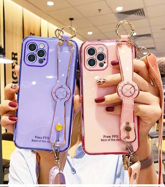 

wrist strap phone case for iphone 12 pro max 11pro xs xr x se 6 6s 7 8 plus 12mini luxury phnom penh plating cover with lanyard
