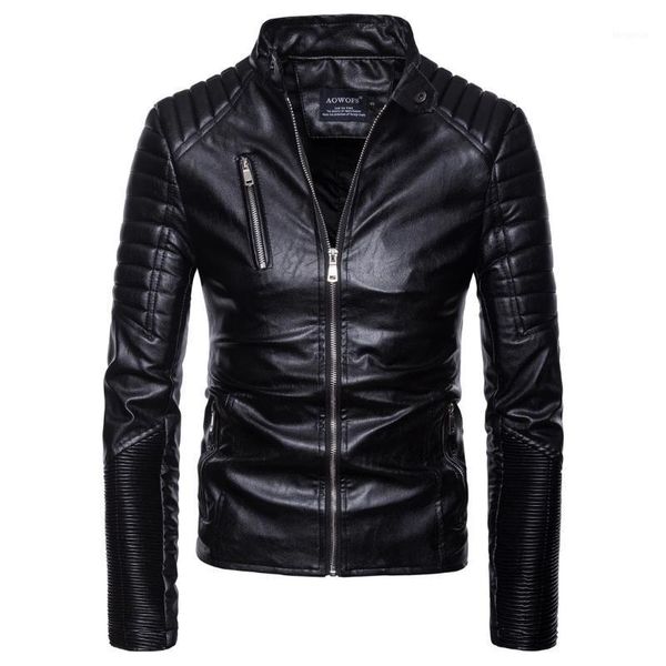 

leather jacket men's motorcycle multi-zip motorcycle leather jacket1, Black