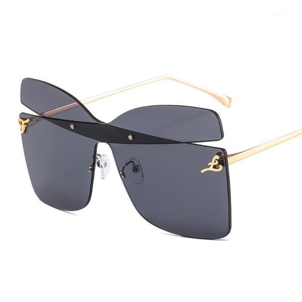 

2020 luxury oversized sunglasses women unique brand rimless design square sun glasses for men female special butterfly sunglasse1, White;black