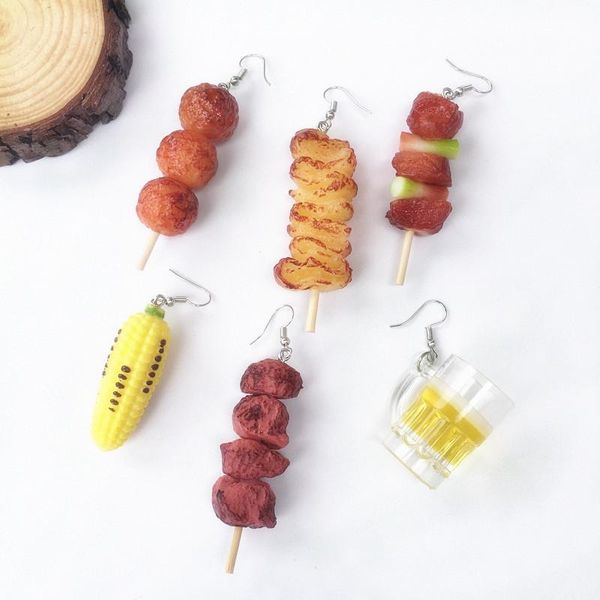 

dangle & chandelier summer play creative earrings for girls women beer barbecue corn roast asymmetry cool drop ear jewelry gift, Silver