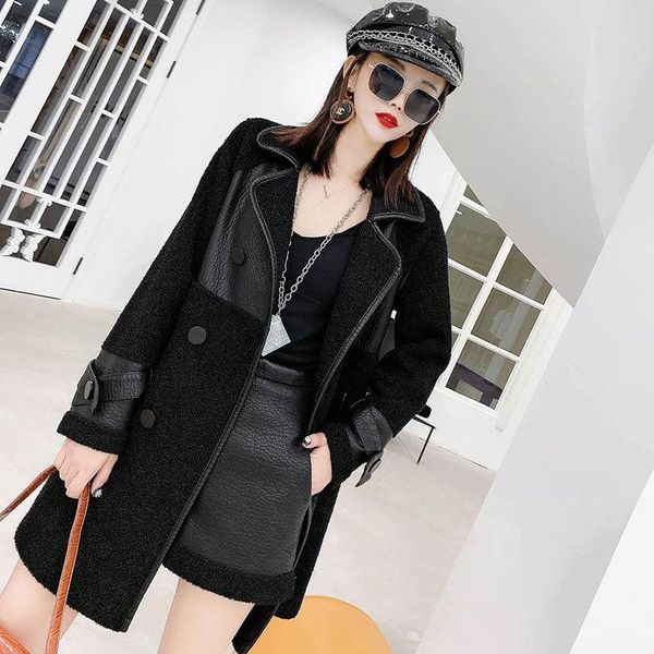 

women 2021 autumn winter fashions faux lambswool fur coat new female casual loose warm outerwear double-breasted jacket c172, Black