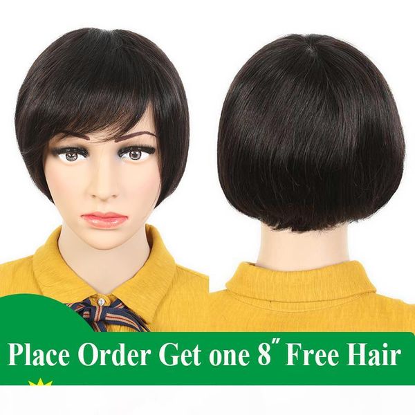 

brazilian remy human hair short straight wigs for black women lace wigs brazilian pixie cut 100% human hair natural black wigs, Black;brown