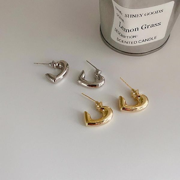 

hoop & huggie wtltc chic metal heart earrings for women statement lover hoops solid gold sliver color ear retro jewelry, Golden;silver