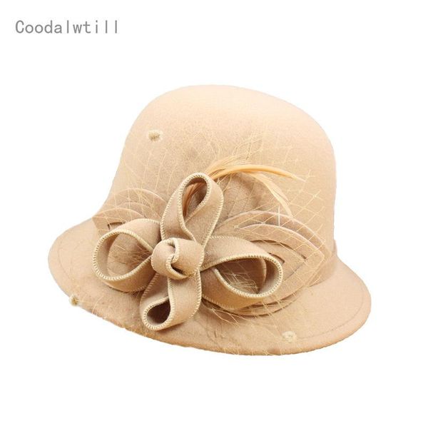 

female black wool felt fedora hats for women vintage wide brim winter cloche hat fedoras bowler cap fascinators, Blue;gray