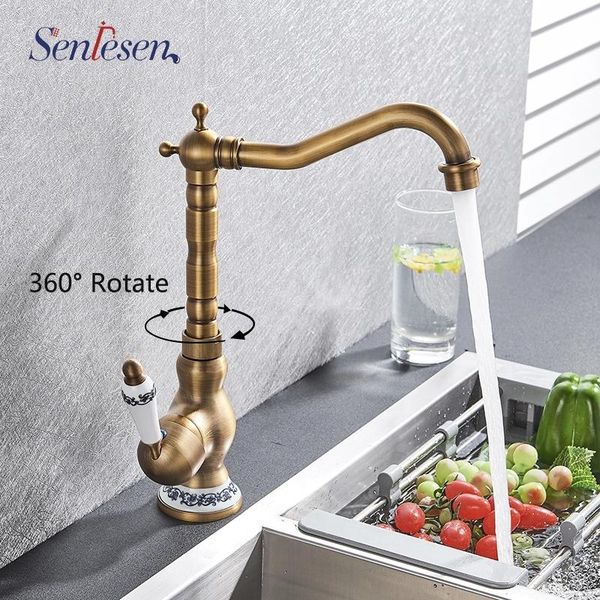 

senlesen bathroom sink faucet antique brass single handle hole deck mount mixer water tap basin faucet