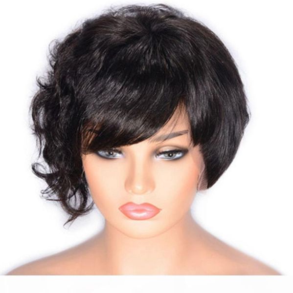 

lace front curly hair wigs with baby hair peruvian virgin human hair side part short wigs for women, Black;brown