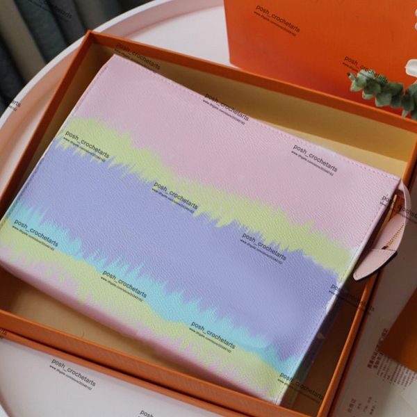 

pastel pink toiletry bag with box designer tie dye designer toiletry pouch in tie dye fashion luxury cosmetic bag comes with box