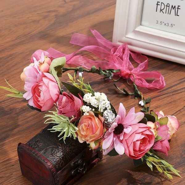 

haimeikang rose peony flower crown girl bridal floral headband wreath wedding hair band hair accessories women bridesmai qylhxc