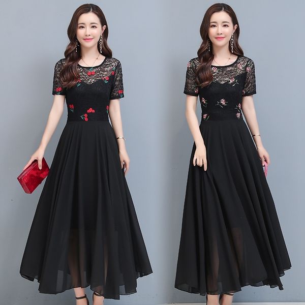 

rkldx 2020 тонкий новый стиль платье skirtlace юбки skirtslim платье лето талии с вышитым кружевом юбка по колено воротник 1d65y, Black;gray