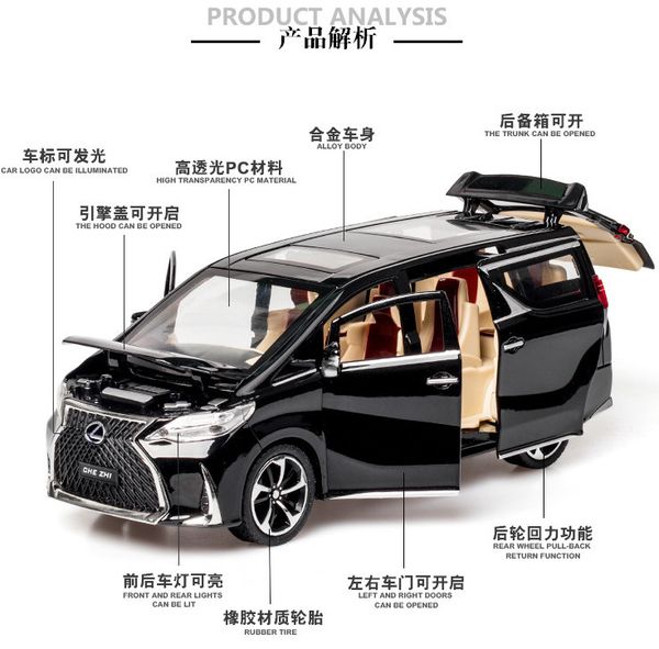 

mpv lm300h 1:24 simulation toy lexus children's alloy car model decoration boy's birthday christmas new year gift black car