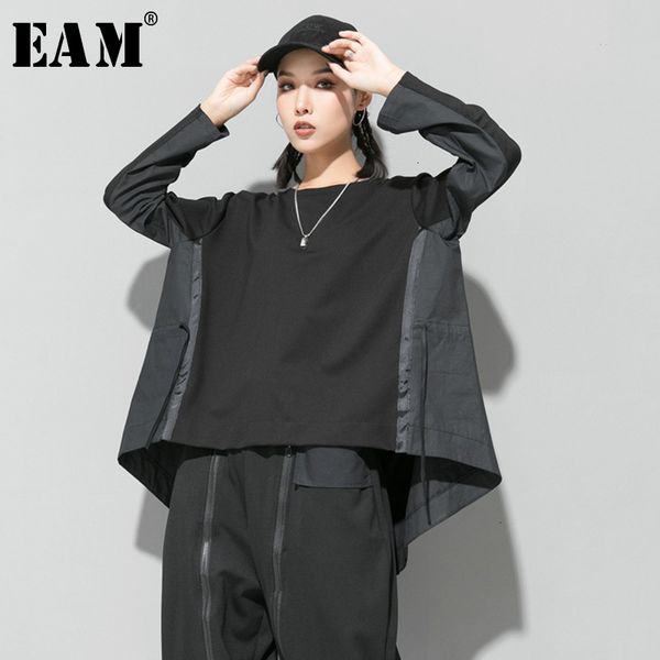 

[eam] loose fit black back long oversized sweatshirt new round neck long sleeve women big size fashion spring autumn 1d687 201008