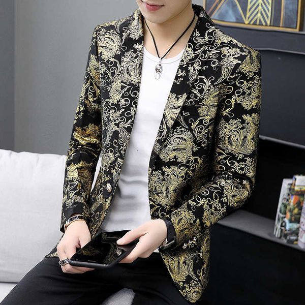 

autumn and winter men blazer luxury silver gold printed single button prom blazers men fashion slim fit nightclub male blazer, White;black