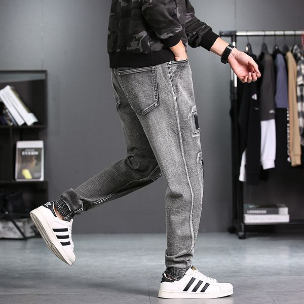 

men's jeans autumn slim-fit elastic beam pants loose trendy ripped, Blue