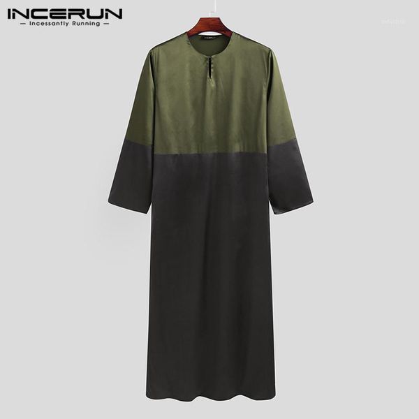 

2020 fashion men muslim jubba thobe patchwork v neck long sleeve robes casual middle east dubai islamic arab mens katan incerun1, Red