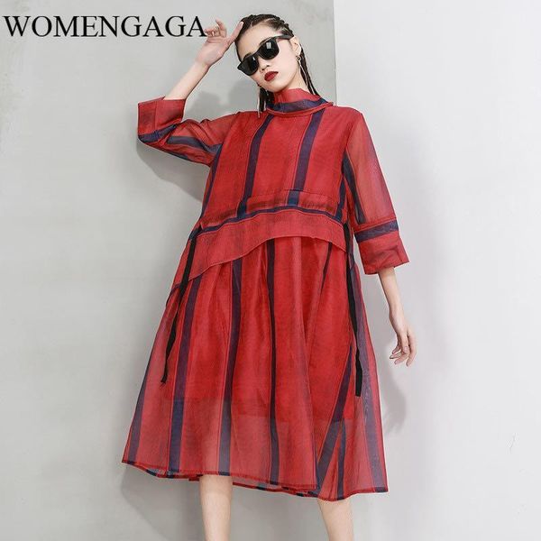 

europe mesh plus size dress fashion women patchwork striped irregular hem perspective casual style loose dress 4j891, Black;gray