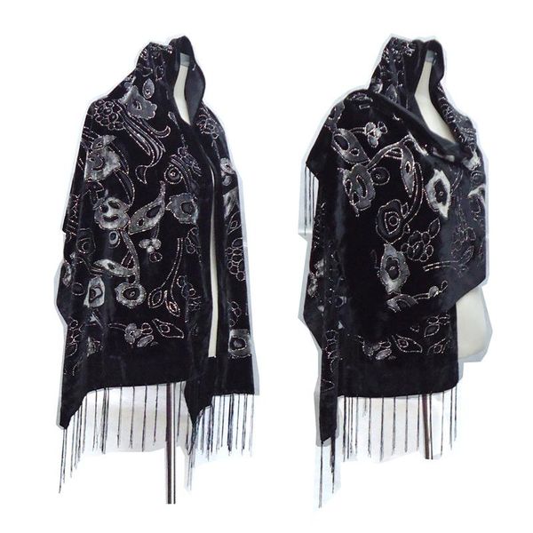 Sciarpe Arrivo Sciarpa invernale in velluto burnout Hijab Glitter Scialli floreali per matrimonio Poncho con testa nera da donna