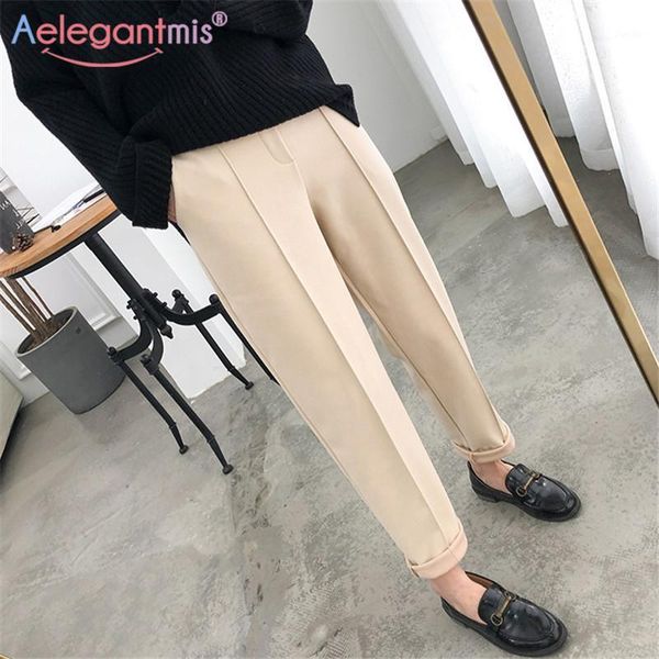 

aelegantmis winter warm thicken women suit pants casual elastic waist pencil pants plus size office lady long trousers1, Black;white