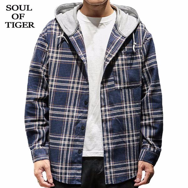 

soul of tiger 2020 new spring korean fashion male loose clothes men casual plaid printed shirts vintage cotton blouses plus size, White;black