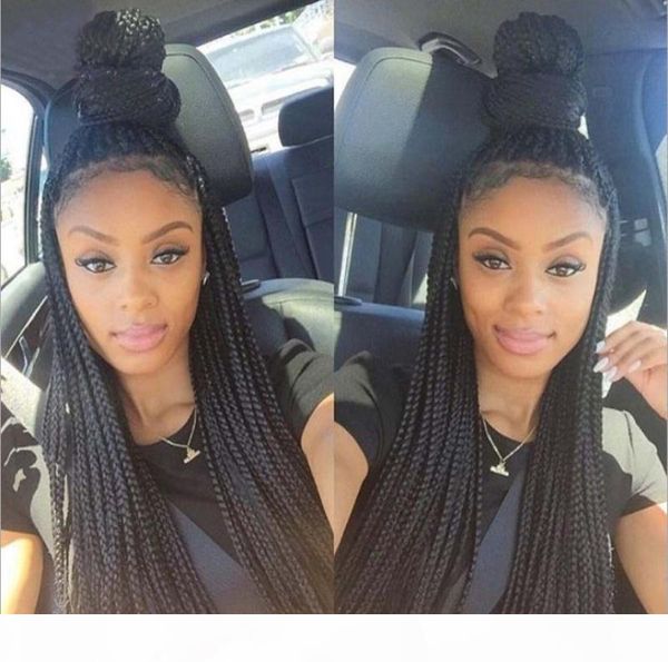 

box braided lace wig with baby hairs for black women lacefront heat resistant fiber hair glueless box braid lace front wigs