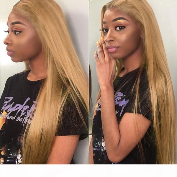 

silky straight #27 13x6 lace front wigs for black women virgin brazilian honey blonde hair glueless full lace human hair wigs baby hair, Black;brown