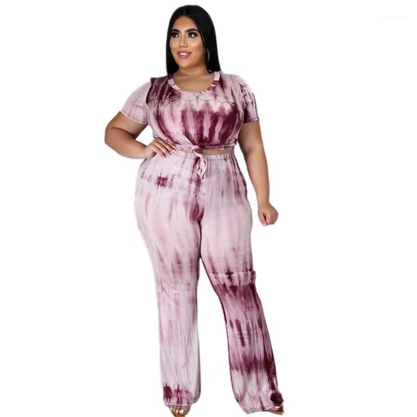 

short sleeve print fashion sport plus size woman 2 piece set tie dye womens designer tracksuits new, Gray