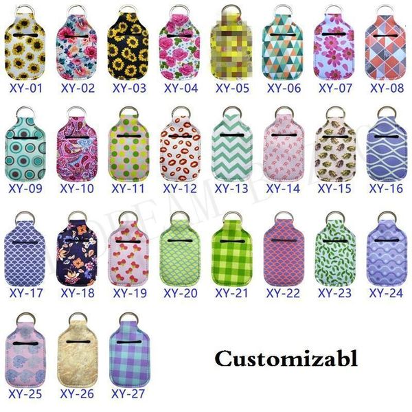 

soap sanitizer keychain bag 30ml neoprene printed hand bottle key ring chapstick holder with baseball dhc1670