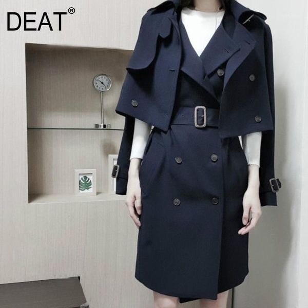 

deat] two piece trench coat women lapel collar with belt classic wild elegant england solid slim new autumn fashion 2020 am7111, Tan;black