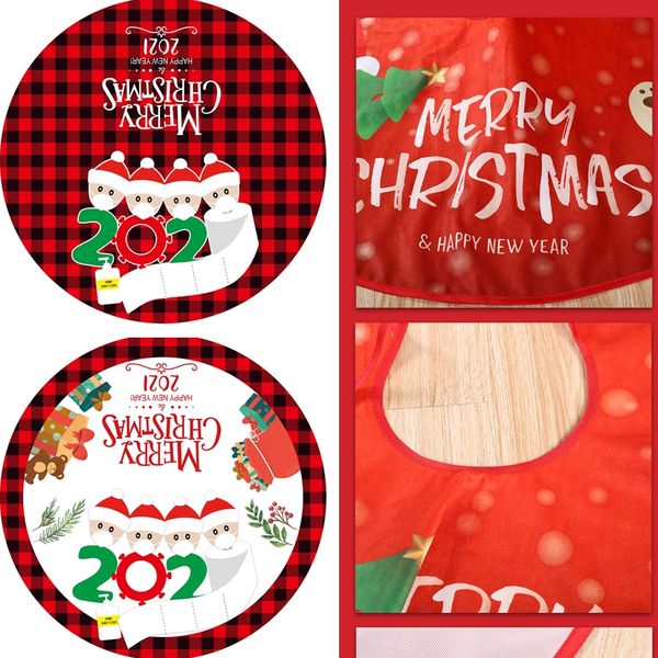 

plaid printed stay at home christmas tree skirts quarantine ornament with face mask family creative xmas tree bottom decoration e101205, Silver