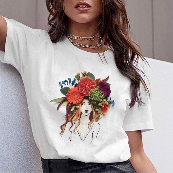 

ladies t-shirt summer casual flower girl printed short-sleeved korean kawaii streetwear harajuku graphic t-shirt clothes, White