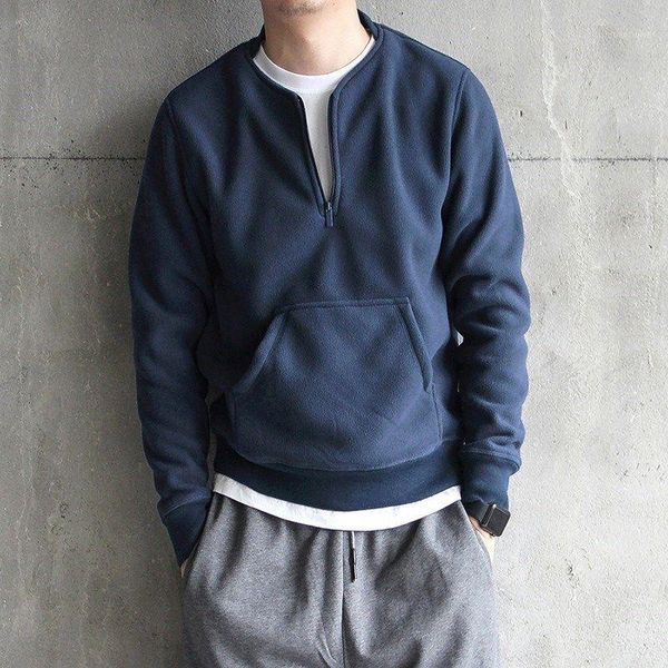 

japanese retro thickened double-sided fleece fleece jacket men kangaroo pocket plus men pullover1, Black
