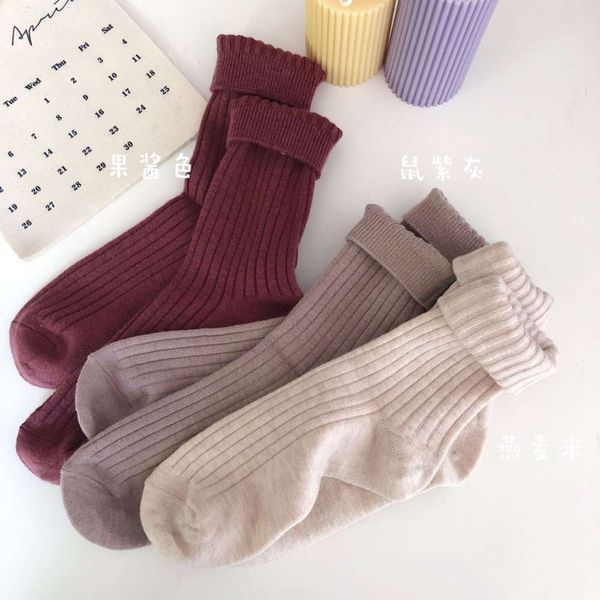 

korean glutinous rice cream merino wool heat storage soft skin friendly double needle pile women socks, Black;white