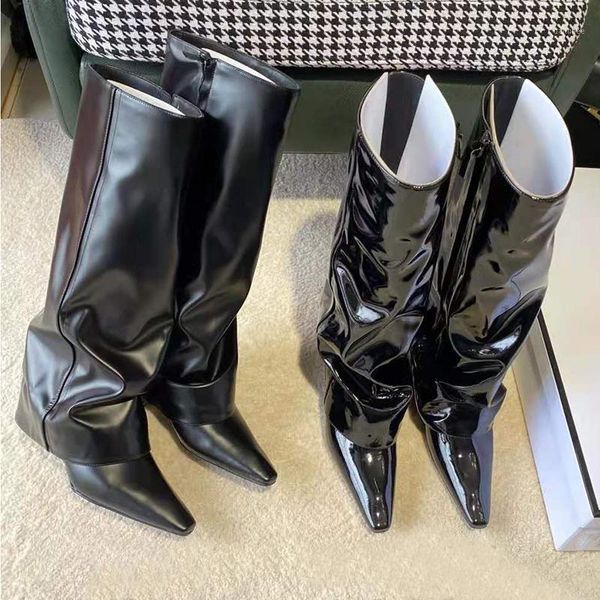 

boots autumn winter women's black knee high pointed toe wedge heels shoes c111