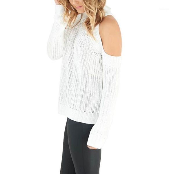 

women autumn and winter half-high collar off-shoulder loose sweater fashion solid color knit, White;black