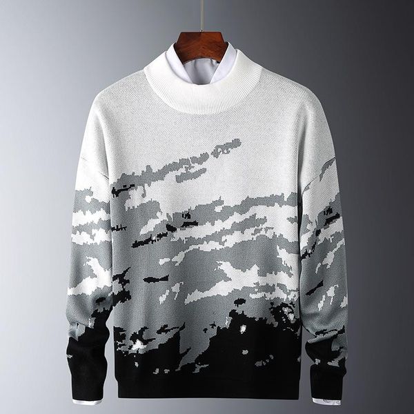 

2020 winter men knitted pullover sweaters casual long sleeve men fashion o-neck print pullover sweater hip hop shirt, White;black