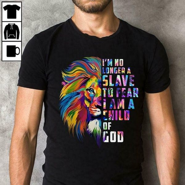 

lion im больше не раб страха я дитя бога tshirt мужчины черный m 3xl графический ретро топы футболочка спорт с капюшоном hoodie