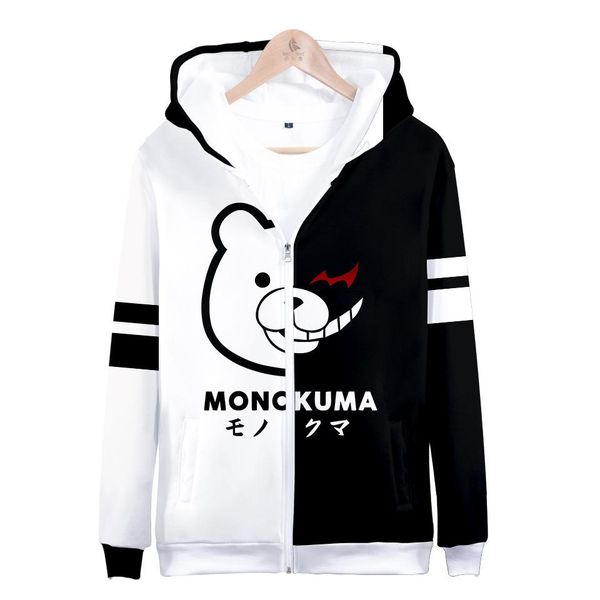 

2020 monokuma men women zipper hoodies 3d print fashion sweatshirt long sleeve coat plus size zipper hooded pullover jllkvb ly_bags, Black
