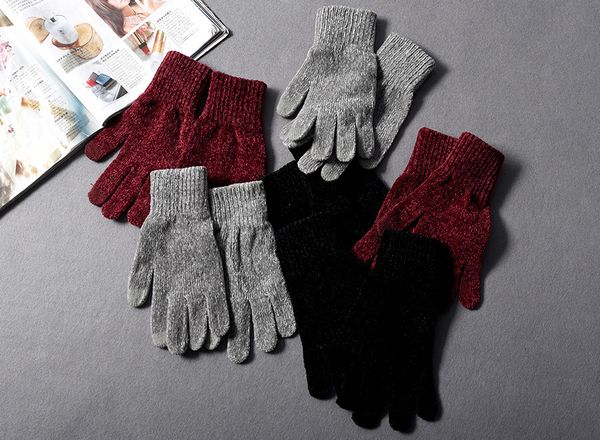 

u.. single comfortable, warm touch screen chenille yarn knitted five finger gloves for men women in autumn and winter 0.05, Blue;gray
