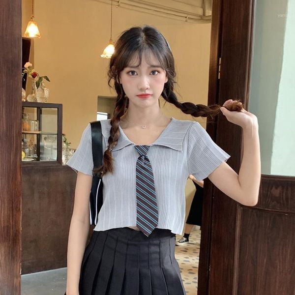 

retro collar short sleeve viscose fiber sweater women summer 2020 new outdoor thin short, White