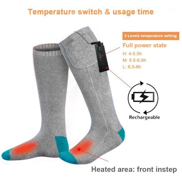 

sports socks heated rechargeable battery heating winter snowboarding warm high tube men women for fishing skiing hunting1, Black