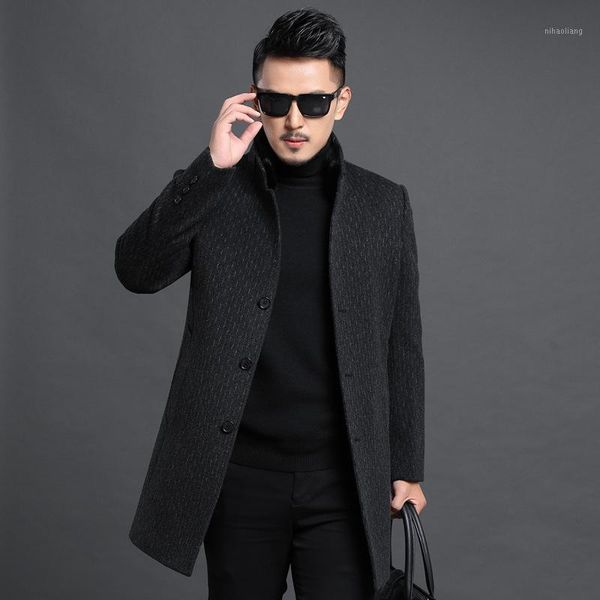 

men's trench coats coat of 2021 autumn winters in long middle-aged collar men's cultivate morality woolen cloth trench1, Tan;black