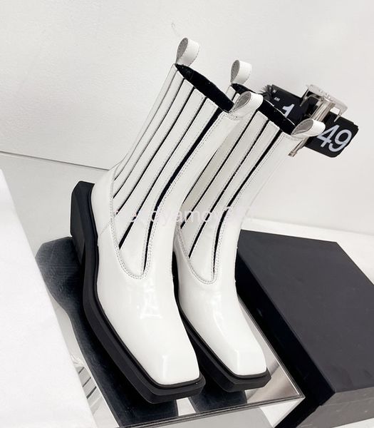 

boots square head women's short boots chelsea square thick heel martin versatile elastic knight style thin, Black